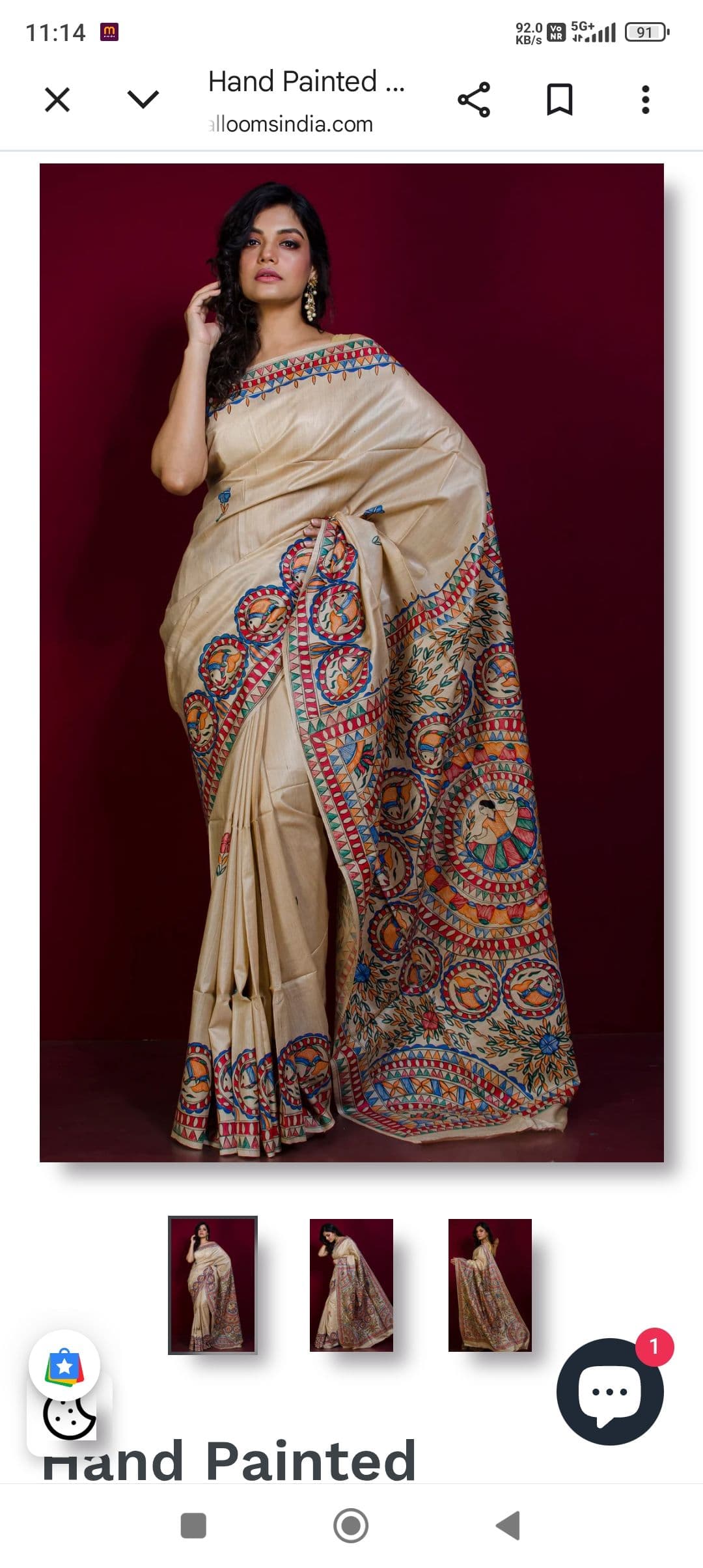 Tussar silk saree hand printed